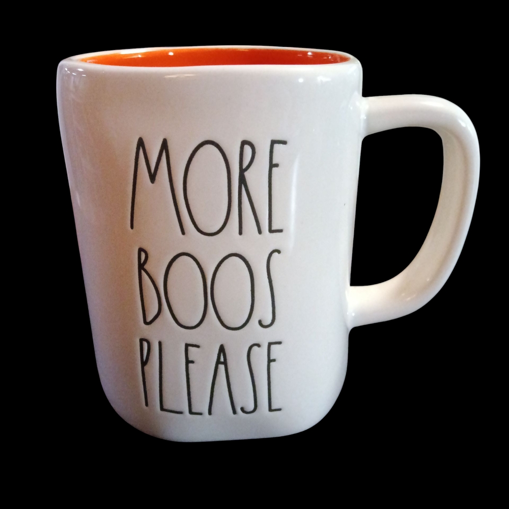 Rae Dunn Halloween Mug with White and Orange Colors - More Boos Please